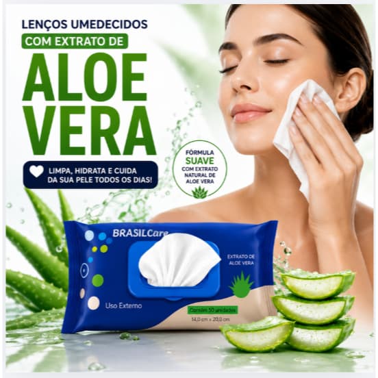 Kit com 600 Lenços Umedecidos Brasil Care | Uso Externo com Aloe Vera | Toalhas Suaves e Hidratantes