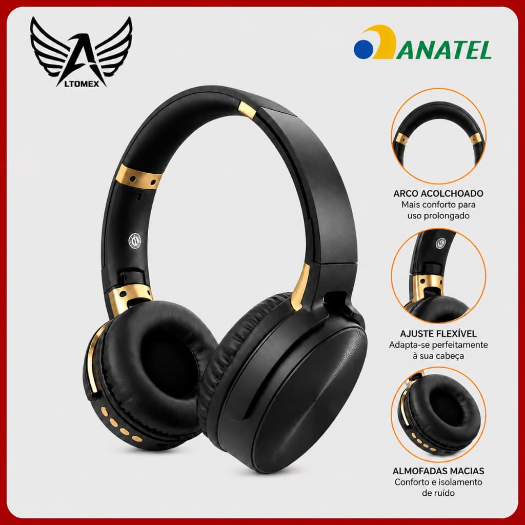 Headset Bluetooth com Microfone Sem Fio Compatível Android iOS Notebook