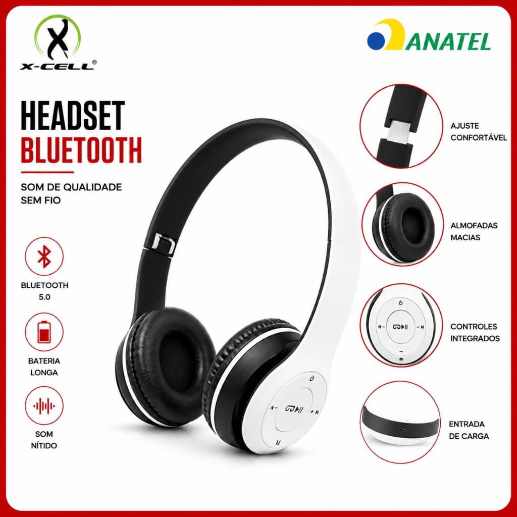 Fone Bluetooth Sem Fio Anti Ruído Áudio HD Conexão Estável Ideal para Trabalho Academia