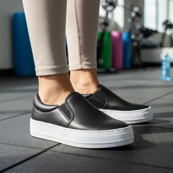 Tênis slip on feminino casul sintético preto flat form tenehi