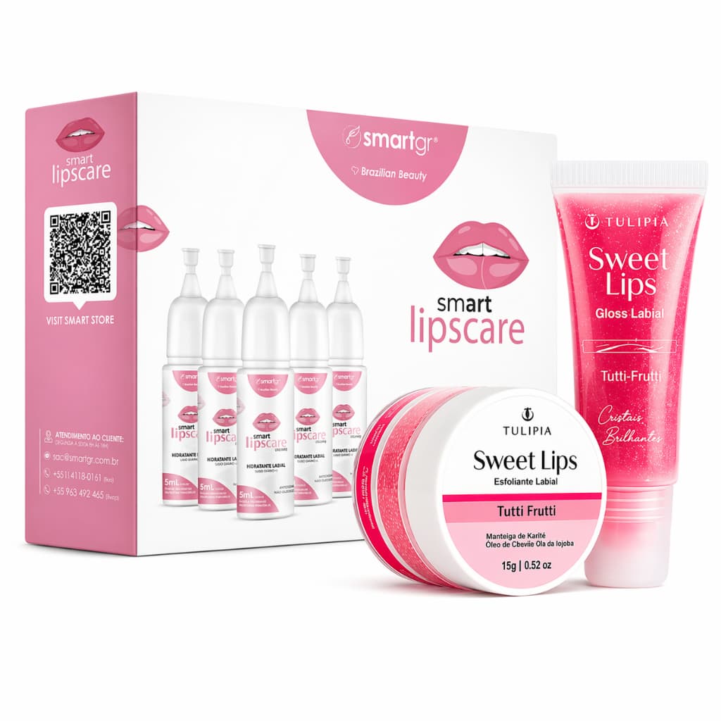 Kit Lábios Hidratados Esfoliante Gloss Tutti Frutti + Lips Care Volume Hidratação e Renovação Labial