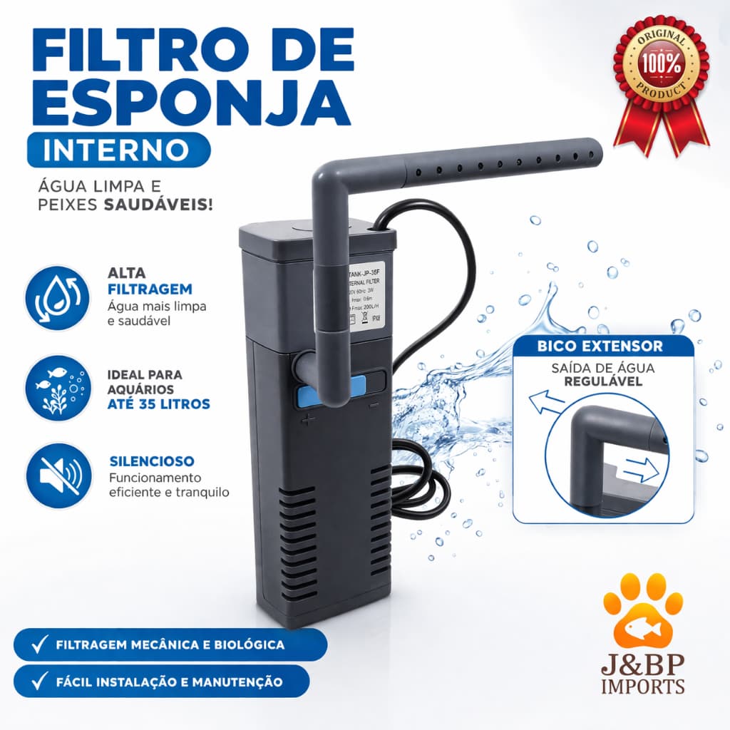Filtro Interno c/Bomba Para Aquários até 35 Litros – Silencioso e Eficiente -Envio Imediato