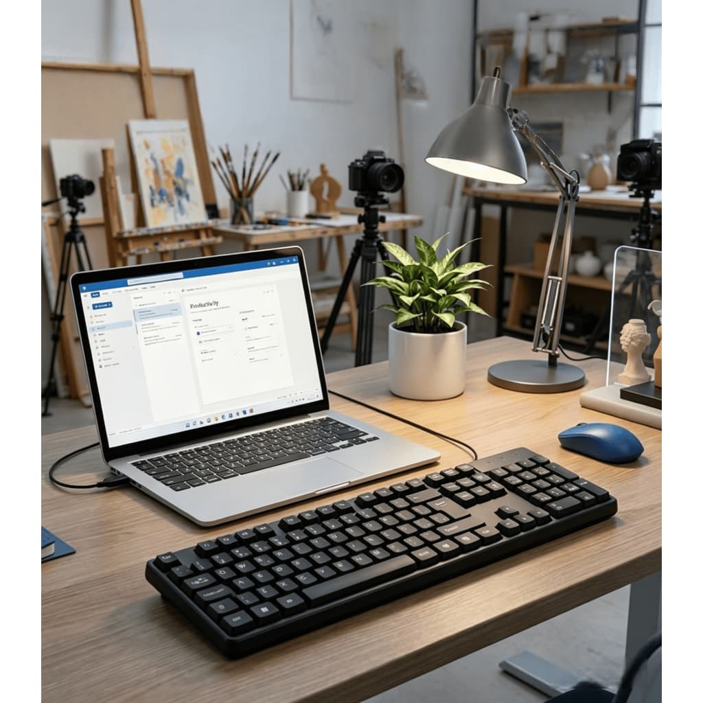 Teclado com Fio USB ABNT2 para PC e Notebook – Digitação Silenciosa, Conforto Ergonômico, Perfil Slim, Teclas