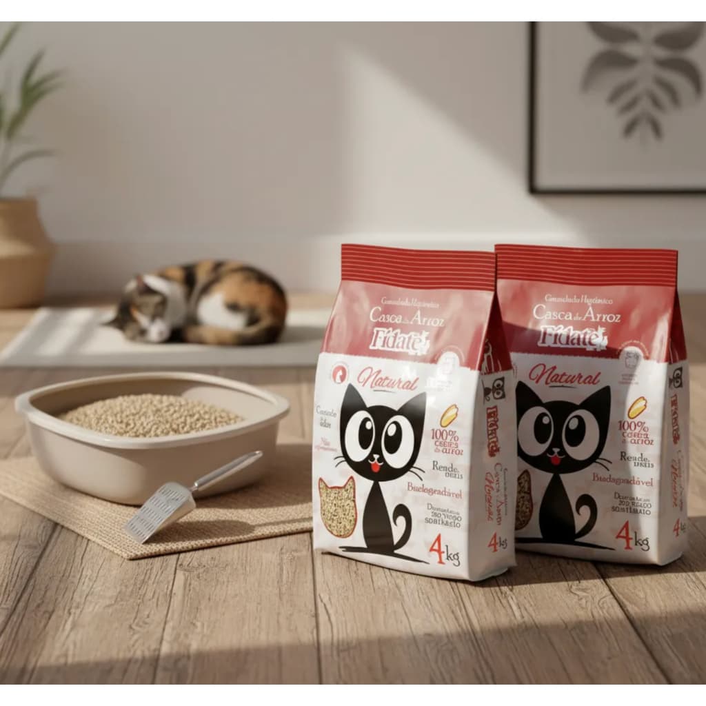 Kit 8kg Granulado Higiênico Casca de Arroz Fídate Bio Pellets Gatos e Roedores Natural