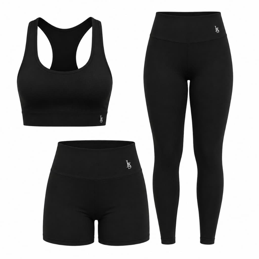 Kit Feminino Suplex Tope Tipo nadador sem bojo, Calça legging cintura alta e Shorts de cintura alta