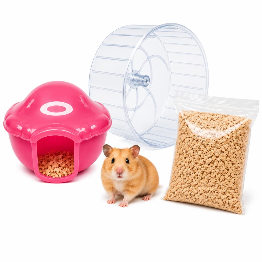 Kit Completo Para Hamster Roedores Ratinho Casinha Iglu Toca 3 Cores + Rodinha + Serragem Brinde