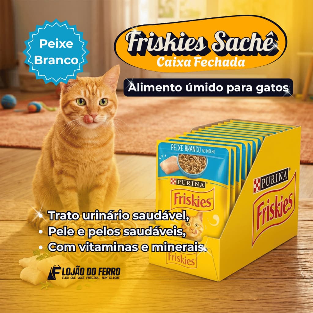 Sachê Friskies Gatos Ração Úmida Peixe Branco | Caixa Fechada 15 Unidades 85g Purina