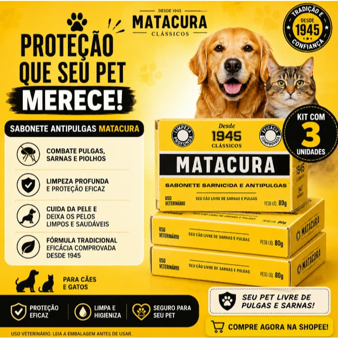 KIT 3 SABONETES SARNICIDA E ANTIPULGAS MATACURA