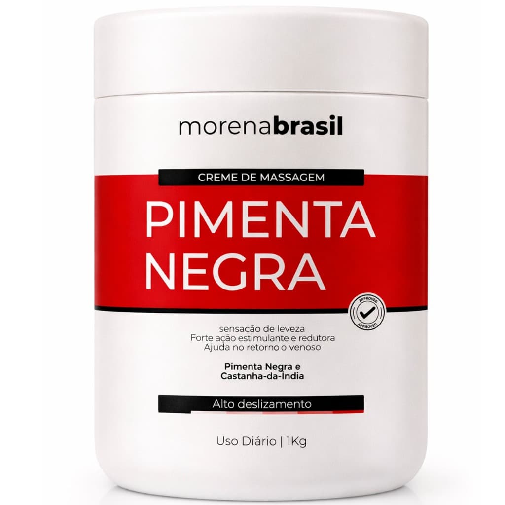 Creme De Massagem Profissional Pimenta Negra – Morena Brasil | 1Kg - Ação Estimulante E Termogênica 🌶️🌶️🌶️