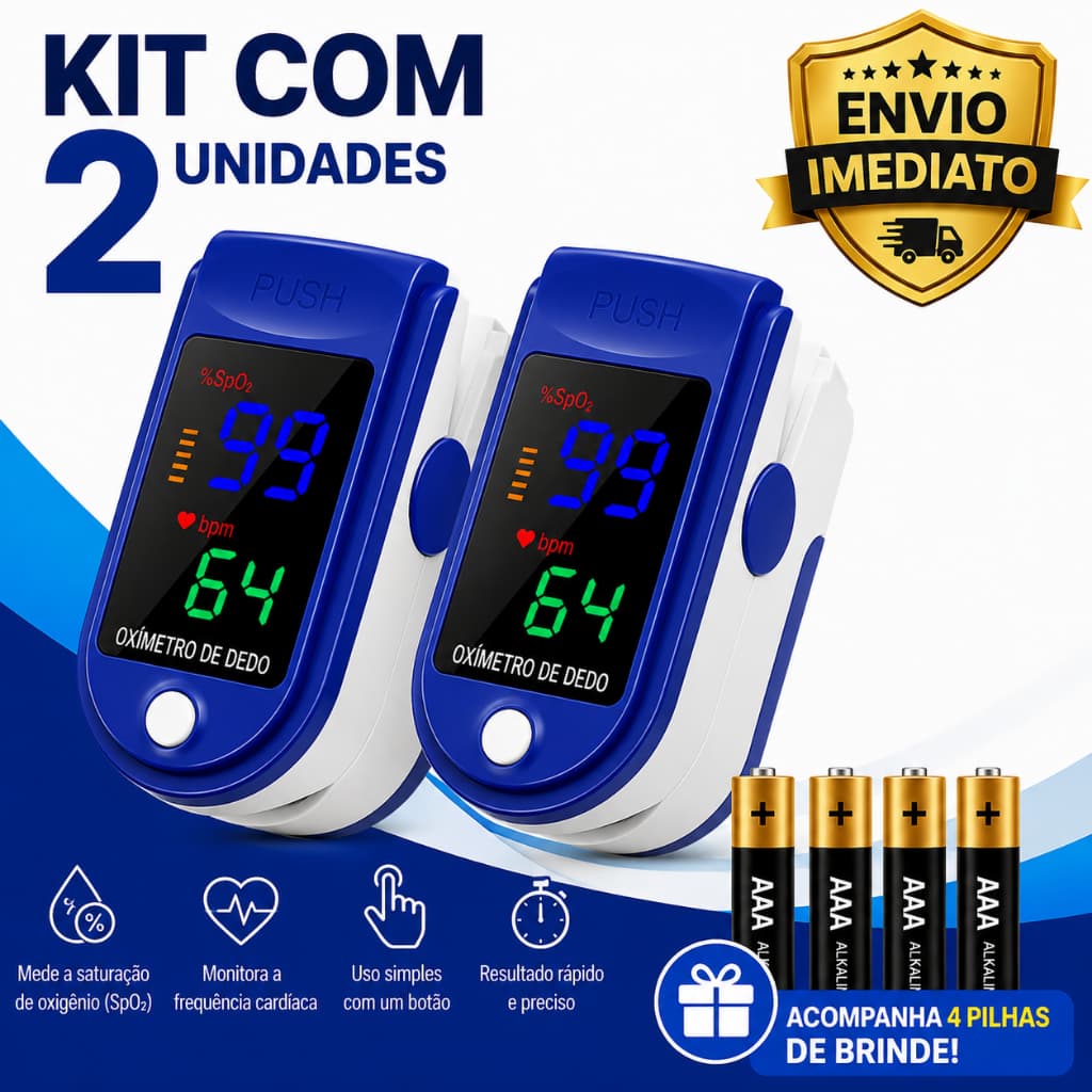 Oxímetro Digital de Dedo LED Portátil Medidor SpO2 Saturação Oxigênio Frequência Cardíaca Monitor de Pulso Profissional