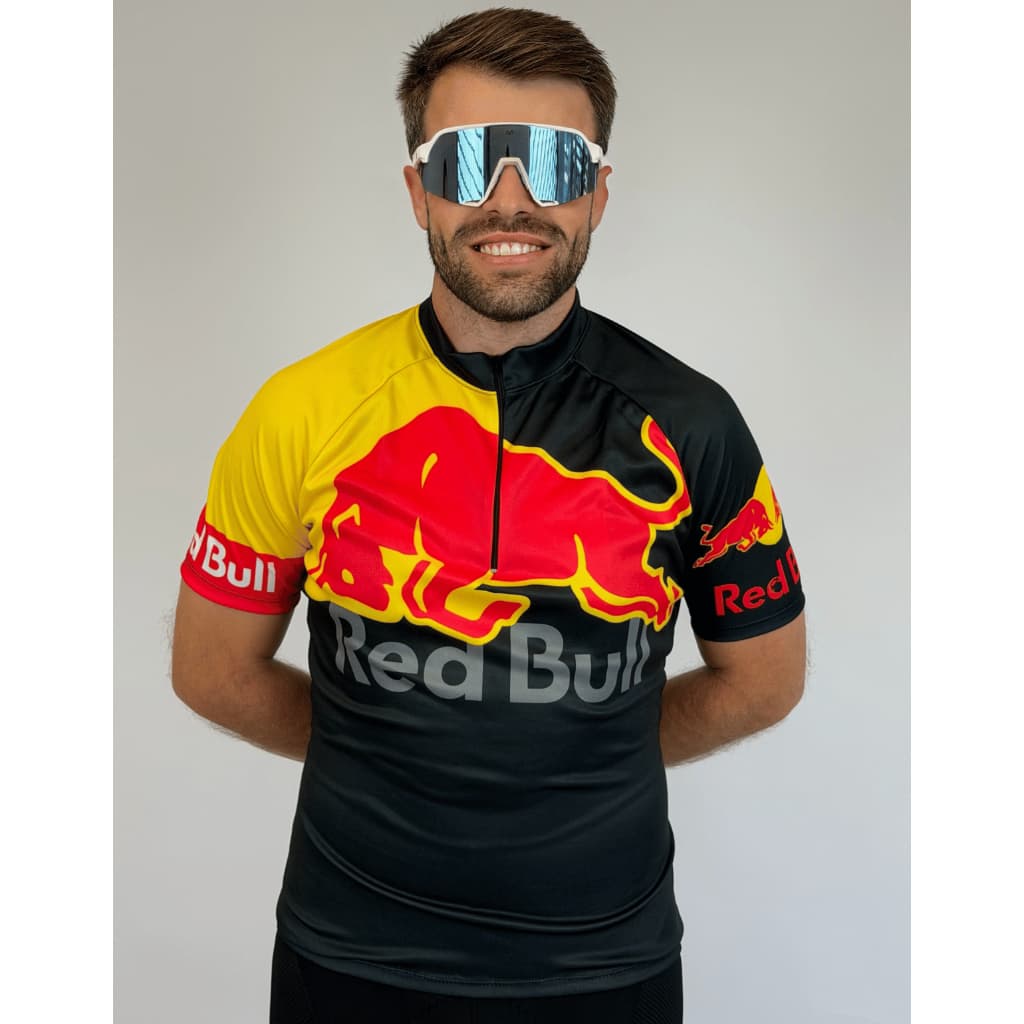 Camiseta Masculina para Ciclismo MTB Proteção UV Tecido Dryfit Red Bull