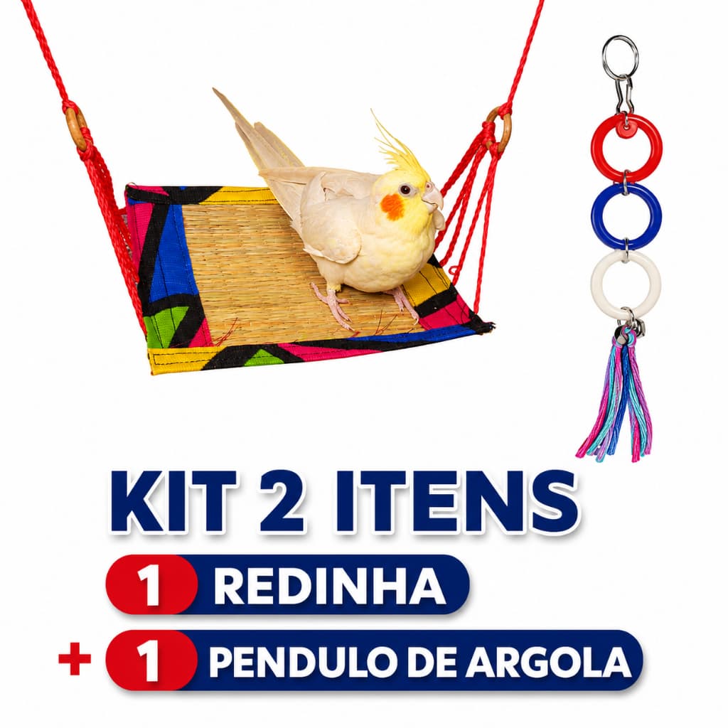 kit Brinquedos Para Calopsita Redinha Ninho + Pendulo De Argola Para Gaiola Periquito Argapornis Rinq Neck