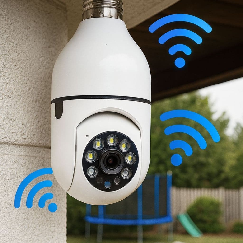 Câmera de Segurança Wi-Fi 360° E27 PTZ 3MP com Visão Noturna Colorida, Áudio Bidirecional