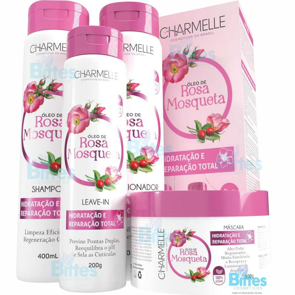 KIT ÓLEO DE ROSA MOSQUETA CHARMELLE COSMÉTICOS HIDRATAÇÃO E REPARAÇÃO CAPILAR