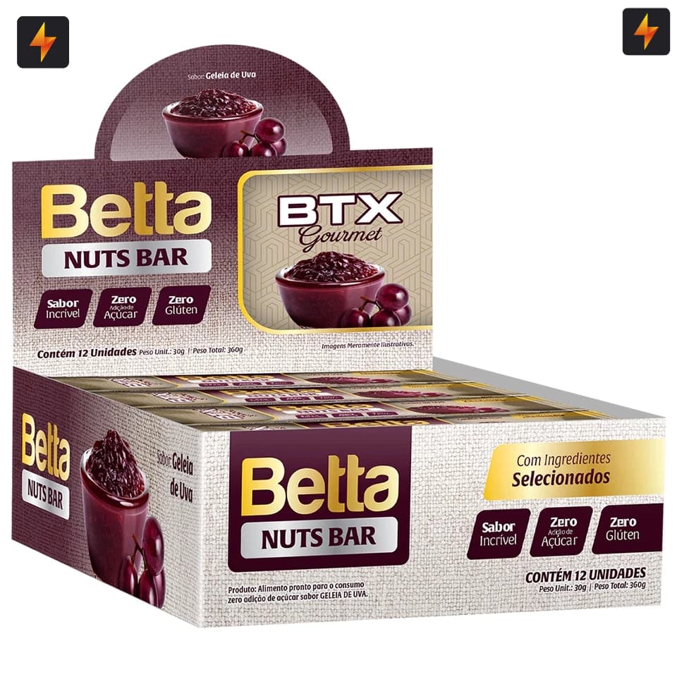 Barra Com Proteína Cereais Betta Nuts Bar 30G BTX Gourmet - Caixa 12 UN - Zero adição de açúcar