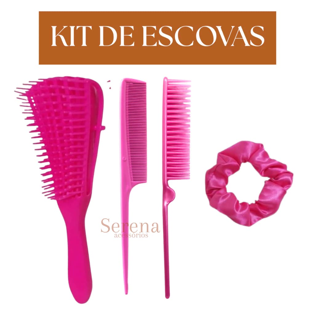 Kit De Escovas Polvo 3 Fileiras Cabo Fino Xuxinha De Cetim Cabelos Cacehados Lisos Pente Beleza
