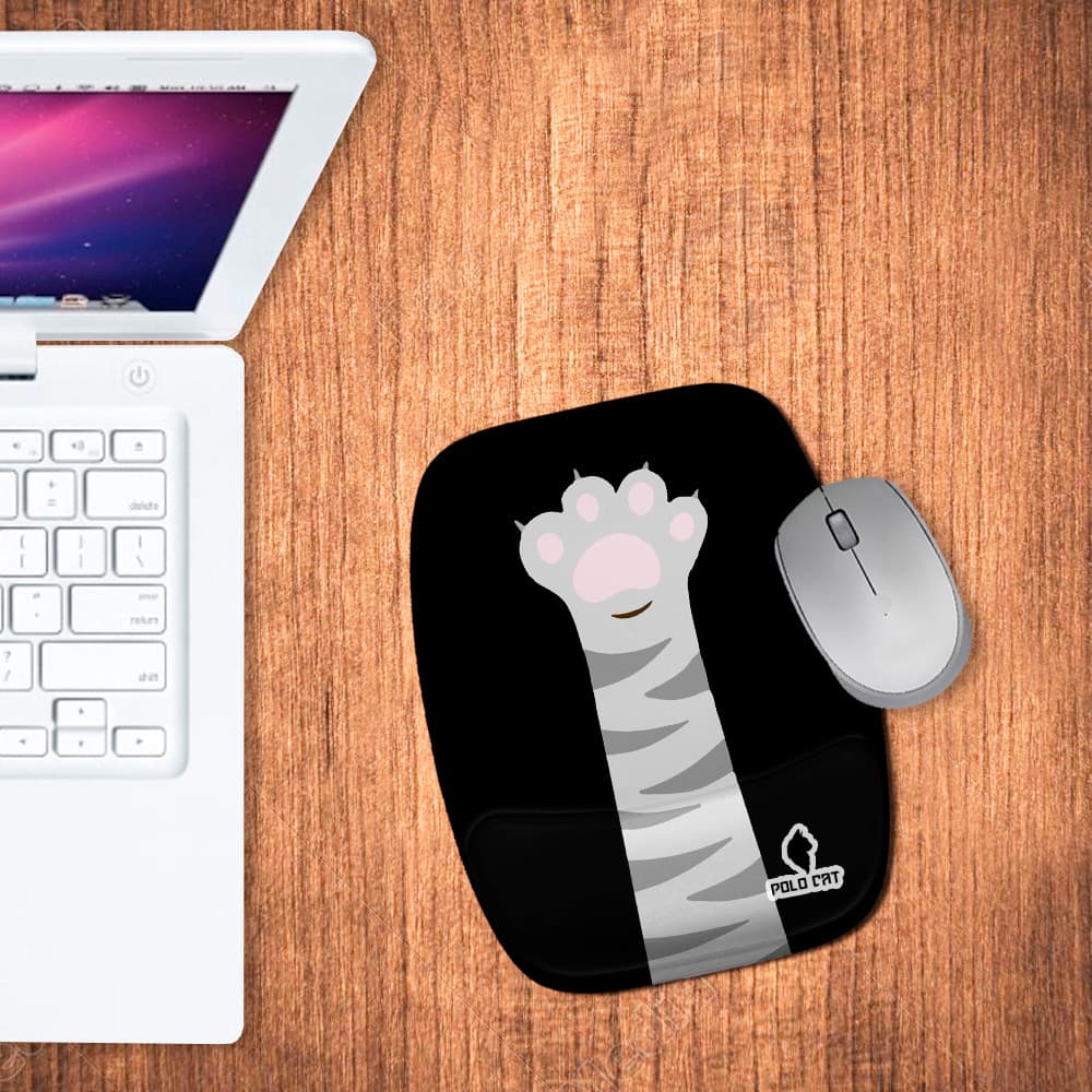 Mouse Pad Ergonomico Retangular Pata de Gato Cinza