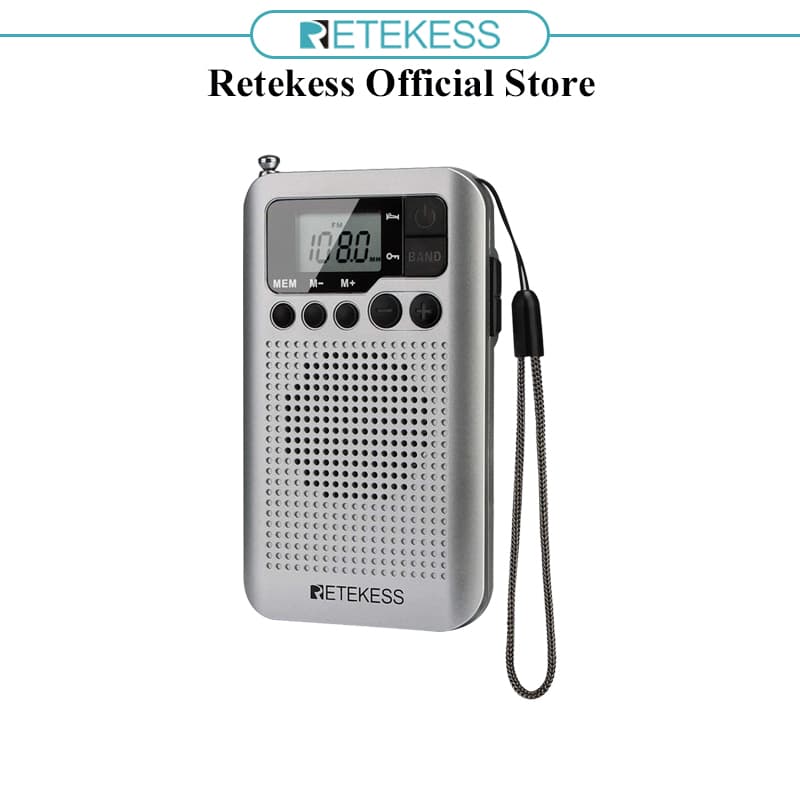 RETEKESS TR106 Rádio FM AM Portátil Com Display LCD Alto-Falante De Ajuste Digital Conector Para Fone De Ouvido E Suport
