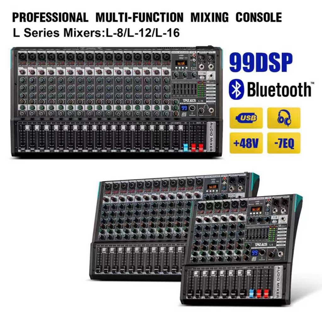 Mesa de som 8/12/16 channel profissional audio mixer equalizador 99 Effect Bluetooth computador USB 48V de Phantom TKL
