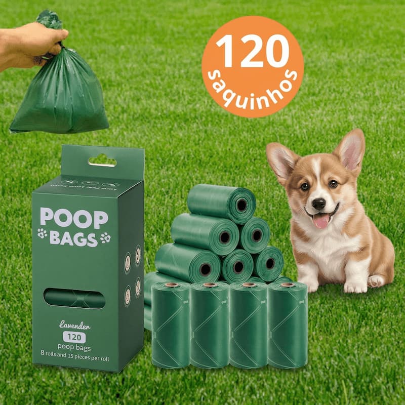 Recarga de sacos de cocô de Cachorro 8 Rolos Biodegradáveis de Coco Para Higiene de Animais de Estimação