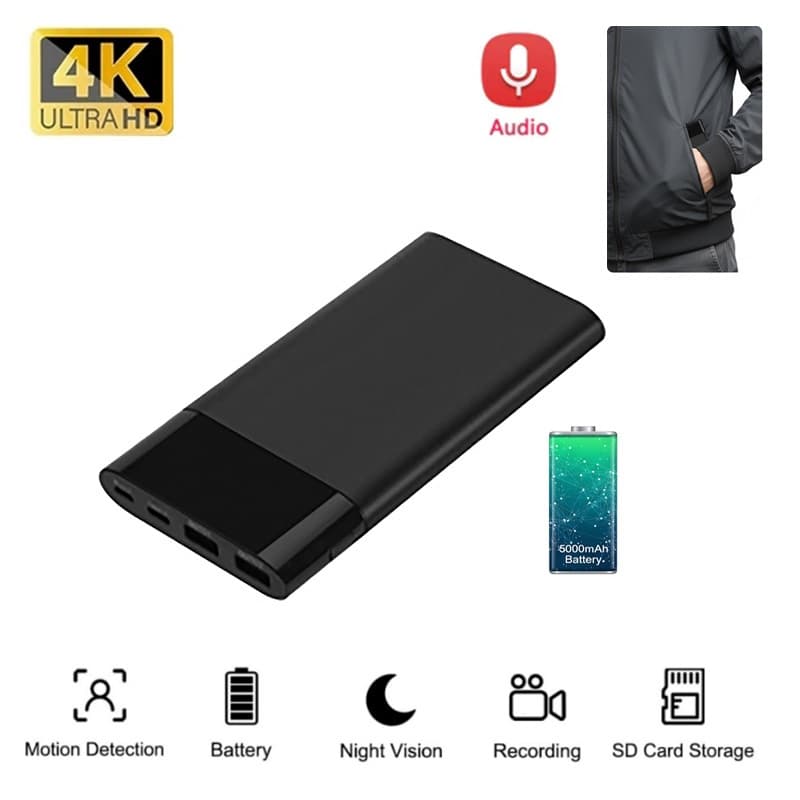 Mini Câmera Multifuncional 4K UHD Power Bank HD Visão Noturna SPY Cam Detecção De Movimento
