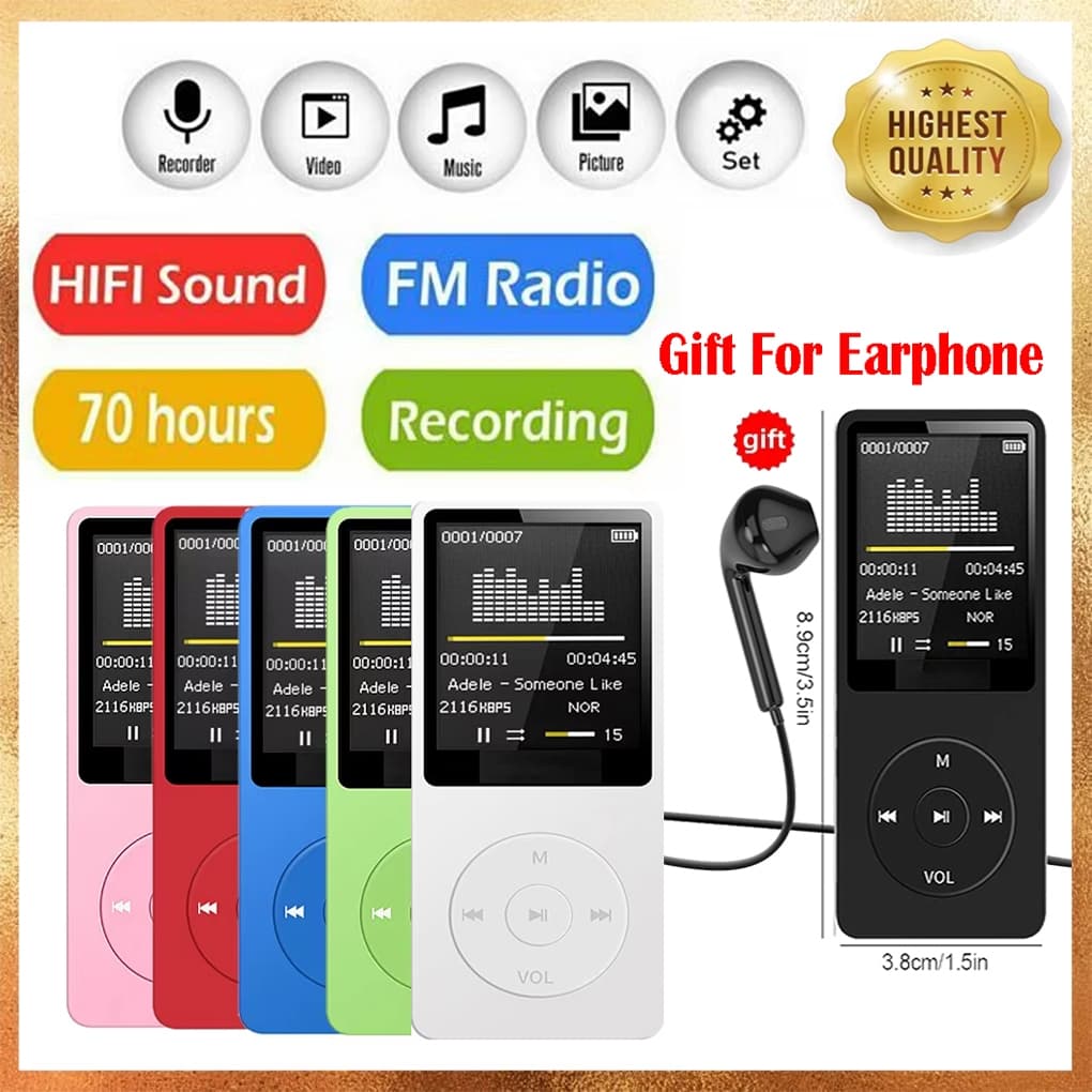 Leitor De MP4 Portátil Com Display Digital LCD Rádio FM Vídeo Alta Fidelidade MP3 Player E-books Suporte Bluetooth Músic