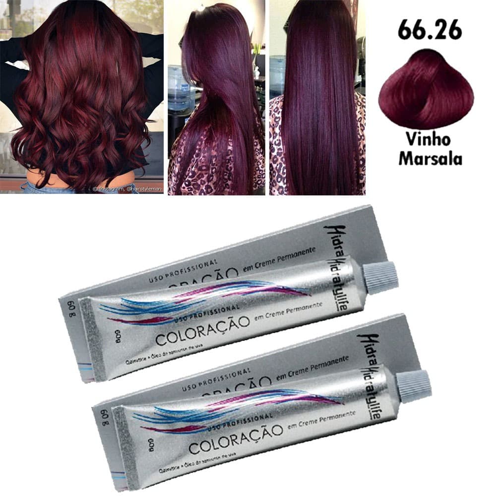 Kit 02 Tinta Coloração Vinho Marsala 66.26 Mairibel/Hidraty