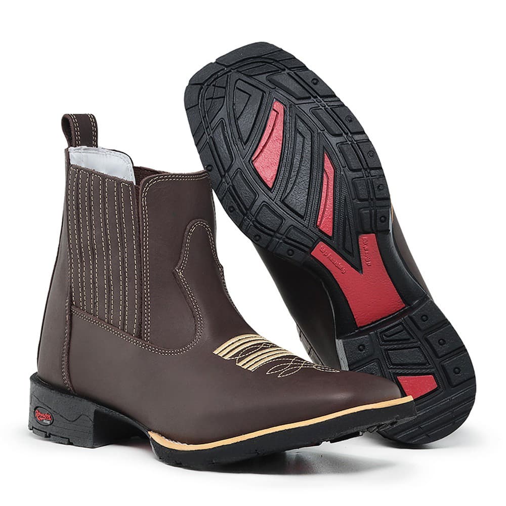 Botina Country Texana Cano Curto Bico Quadrado 100% Couro Ramon Botas