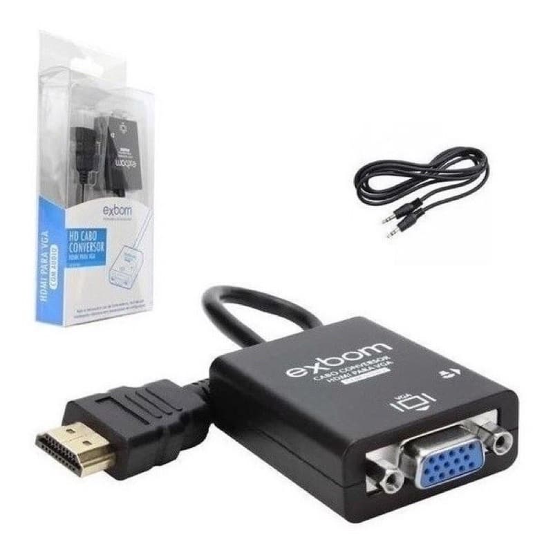 Cabo conversor HDMI para VGA Fêmea c/ áudio desbloqueado EXBOM CC-HV100