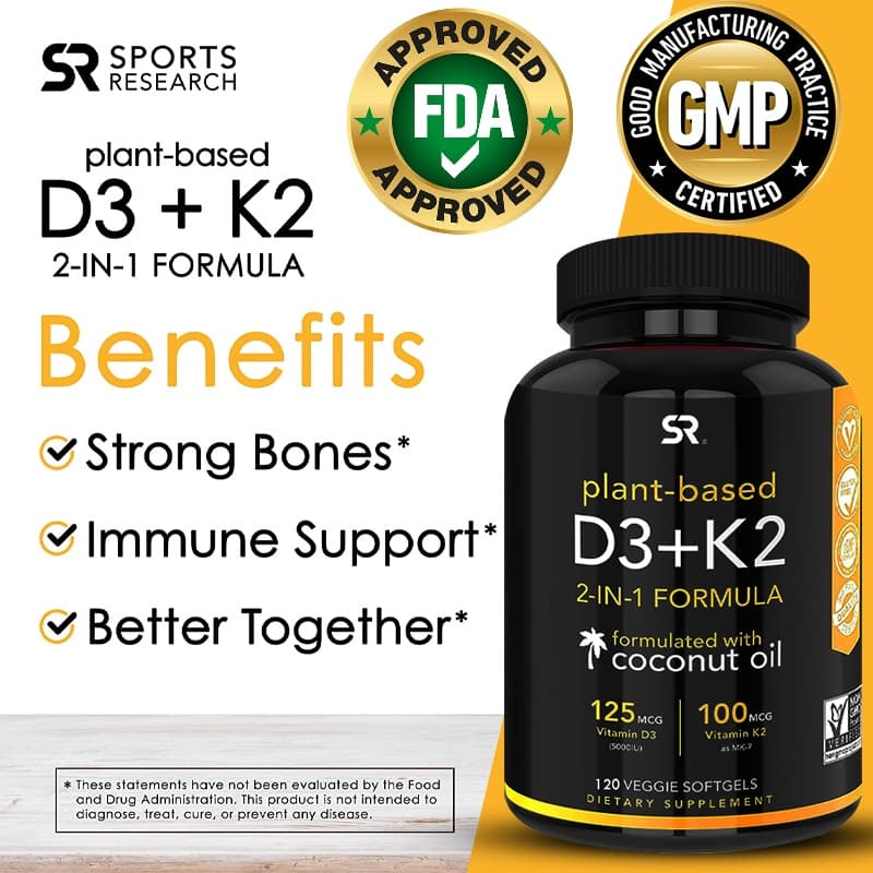 Vitaminas K2 + D3 Com Óleo De Coco Orgânico Para Uma Absorção-Suporte Nutritivo 2 Em 1 Seu Coração, Ossos E Dentes