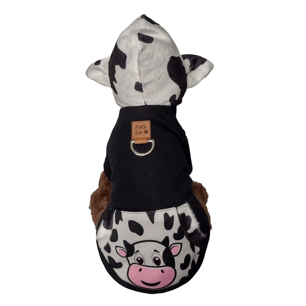 Roupa Pet Vaquinha Modelo Moletom cão guia colera passeio cosplay vaca divertido engraçado capuz
