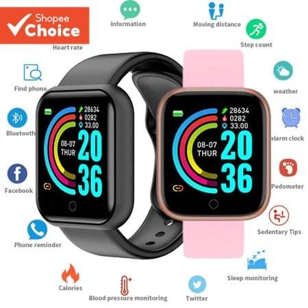 Smartwatch D20 relógio Colocar foto com tela hd y68 bluetooth com lembrete chamada monitor de frequência