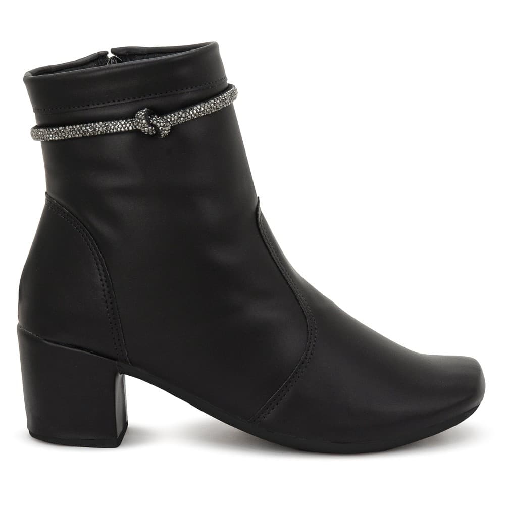 Coturno Feminino Preto Cano Curto Salto Grosso Confortável Fivela Brilhante Elegante Ref: 180
