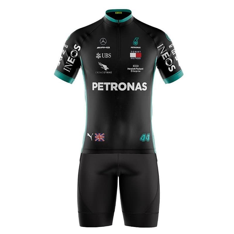 CONJUNTO CICLISMO MASCULINO BERMUDA E CAMISA F1 COM BOLSOS UV 50+