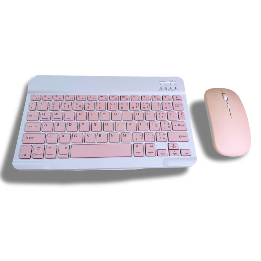 Kit Conjunto Teclado Mouse Bluetooth Sem Fio Coloridos Wireless Recarregável Moderno