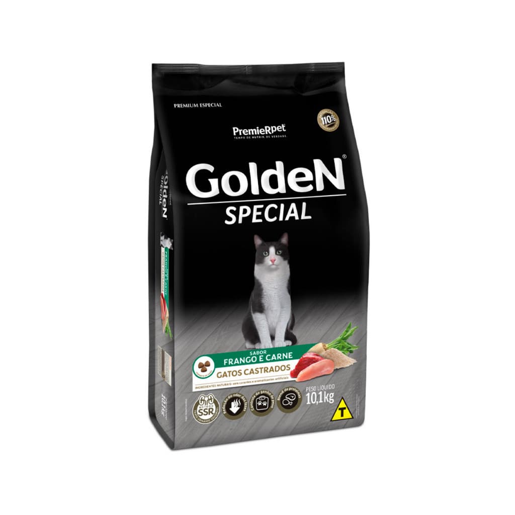 Alimento Golden Special Gato Castrado 10,1Kg Ração Cães Adulto Sabor Frango e Carne Premium Especial