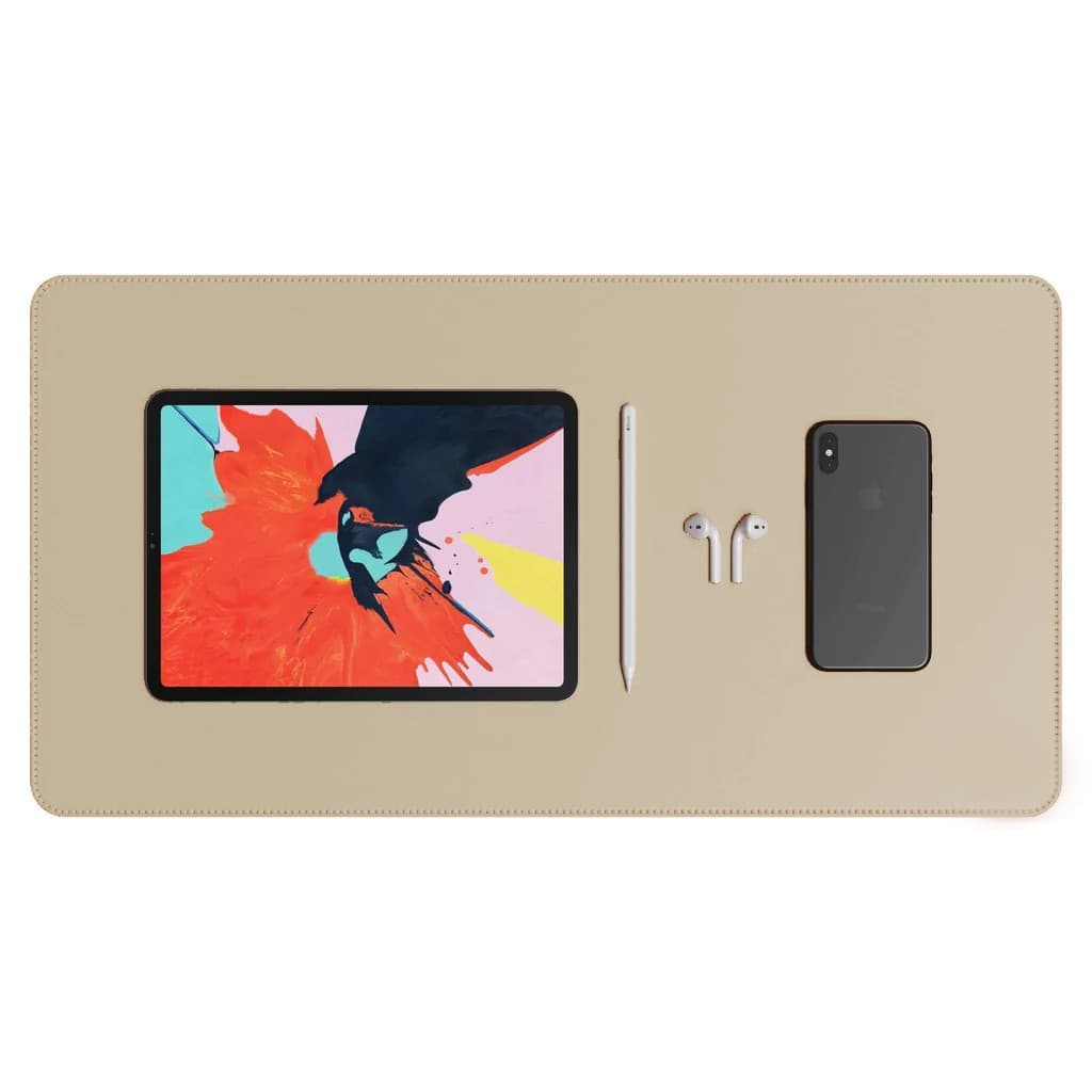 Desk Pad Grande Couro Sintético Bege Claro Premium