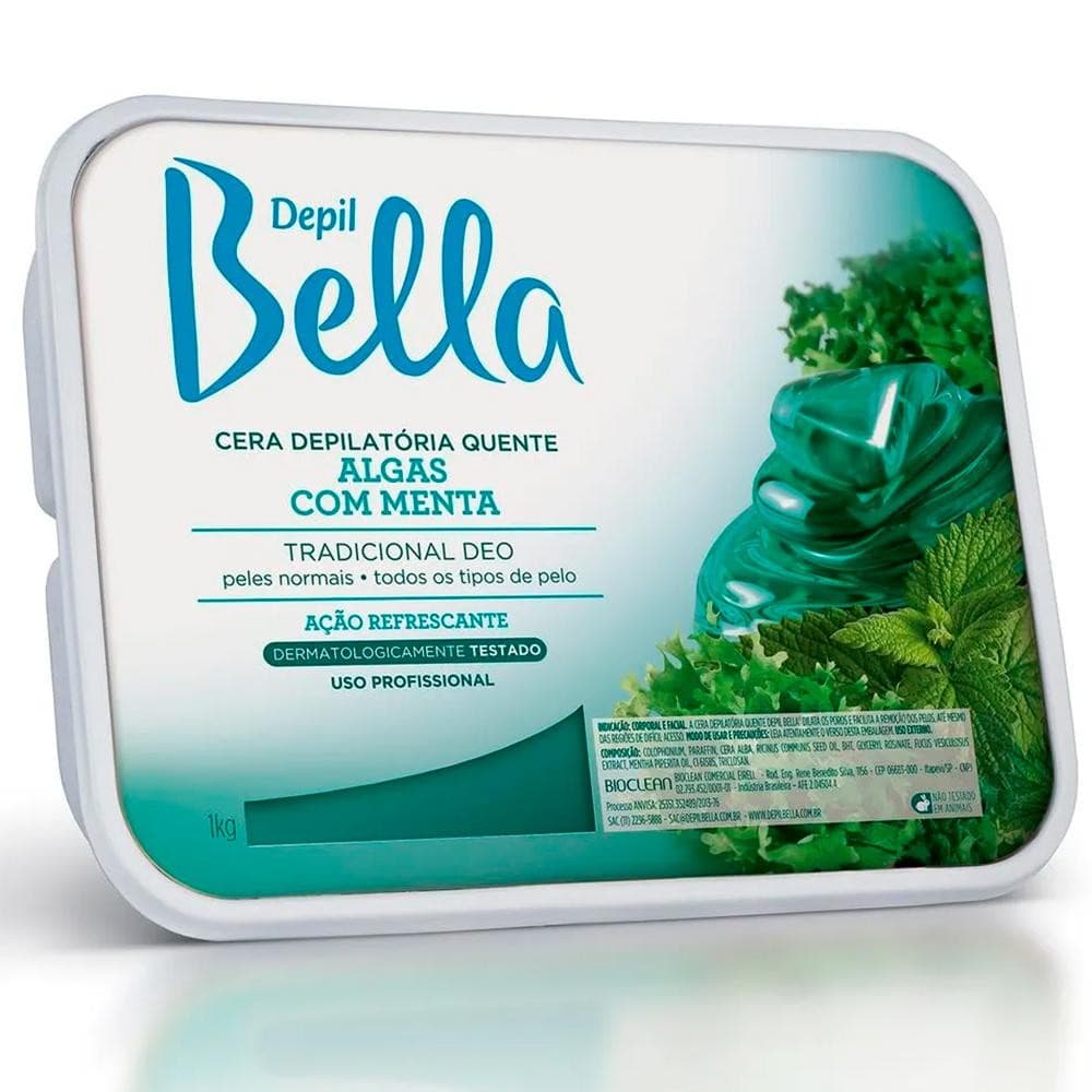 Depil Bella Cera Depilatória em Barra Algas com Menta Tradicional Deo Ação Refrescante 1kg