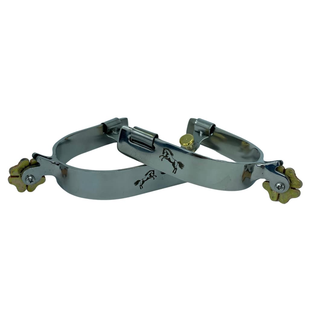 Espora crista curtinha em inox com roseta trevo em metal cavalgada dia a dia cavaleiro/a team roping doma passeio