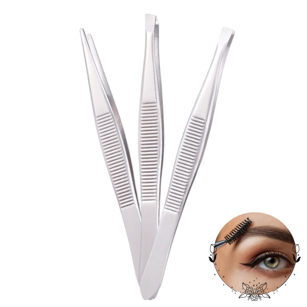 KIT COM 3 PINÇAS EM AÇO INOXIDÁVEL PARA DESIGN DE SOBRANCELHAS, REMOÇÃO DE PELOS, SOBRANCELHAS