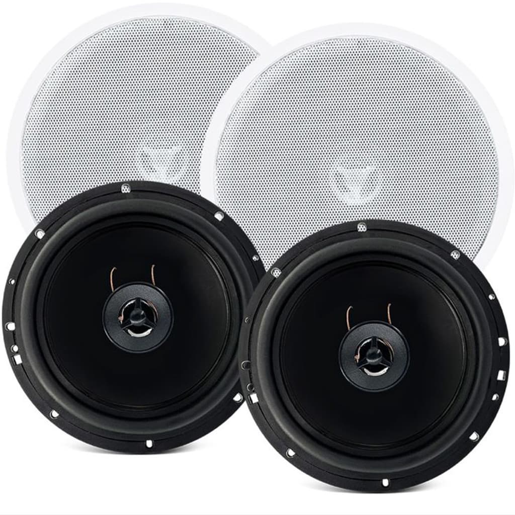 Kit 2 Arandela Alto Falante Som Ambiente Acustica Teto Parede Embutir Gesso Redonda Coaxial Leson 140w Rms