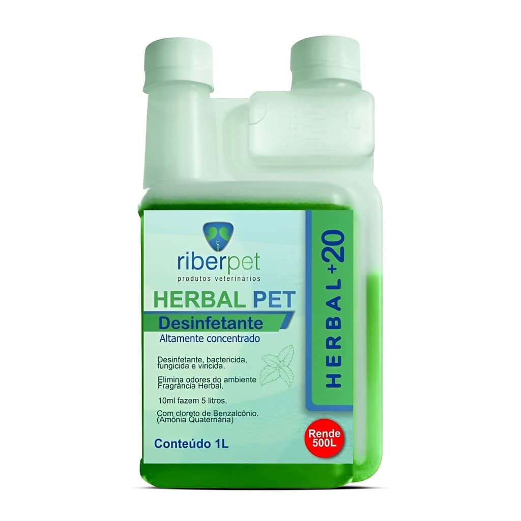 Herbal Pet +20 Desinfetante Concentrado Rende 500L Frasco 1L