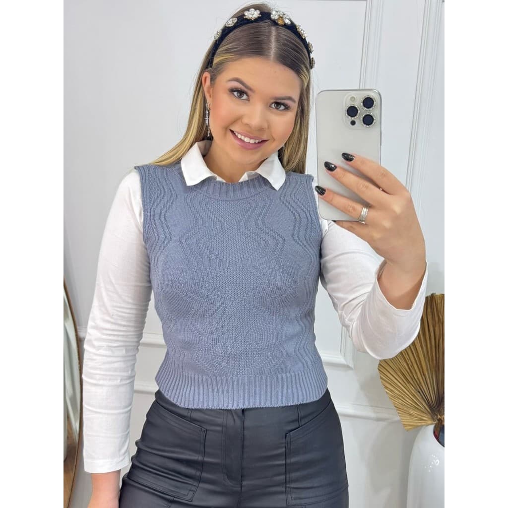 Colete Blusa Feminina Estilosa Cropped Tricot Modal AMÉLIA Trama Roupas Femininas Conforto Versátil