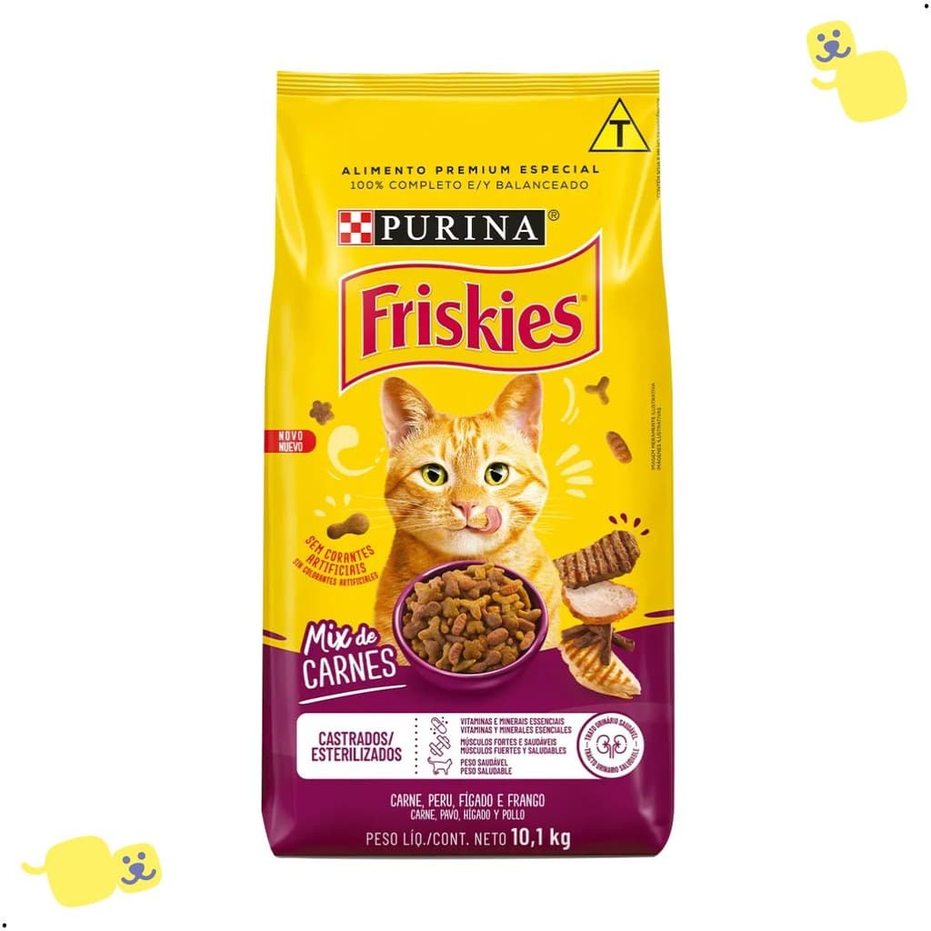 Alimento FRISKIES Ração Gatos Castrados Mix de carnes 10,1Kg Premium Especial Sem Corantes Cat