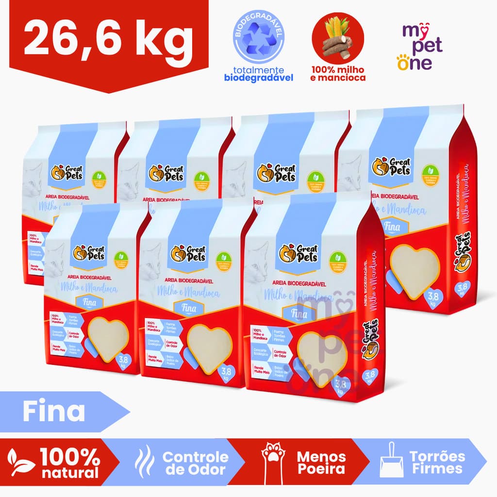 Kit 7 Areia Biodegradável Fina Great Pets para Gatos - 3,8 Kg