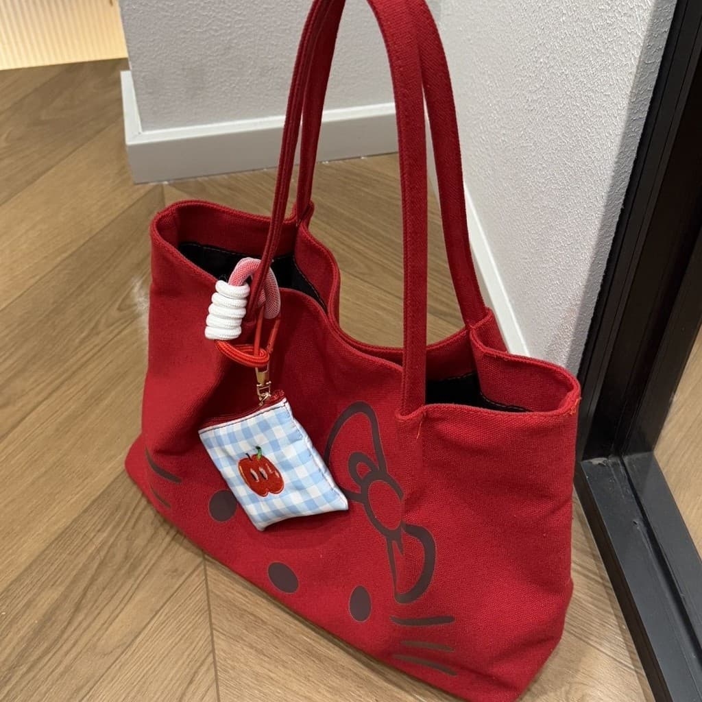 Grande capacidade novo estilo bolsa de lona HelloKitty Tote bonito estudante Cross-corpo ins ombro portátil Commuter sac