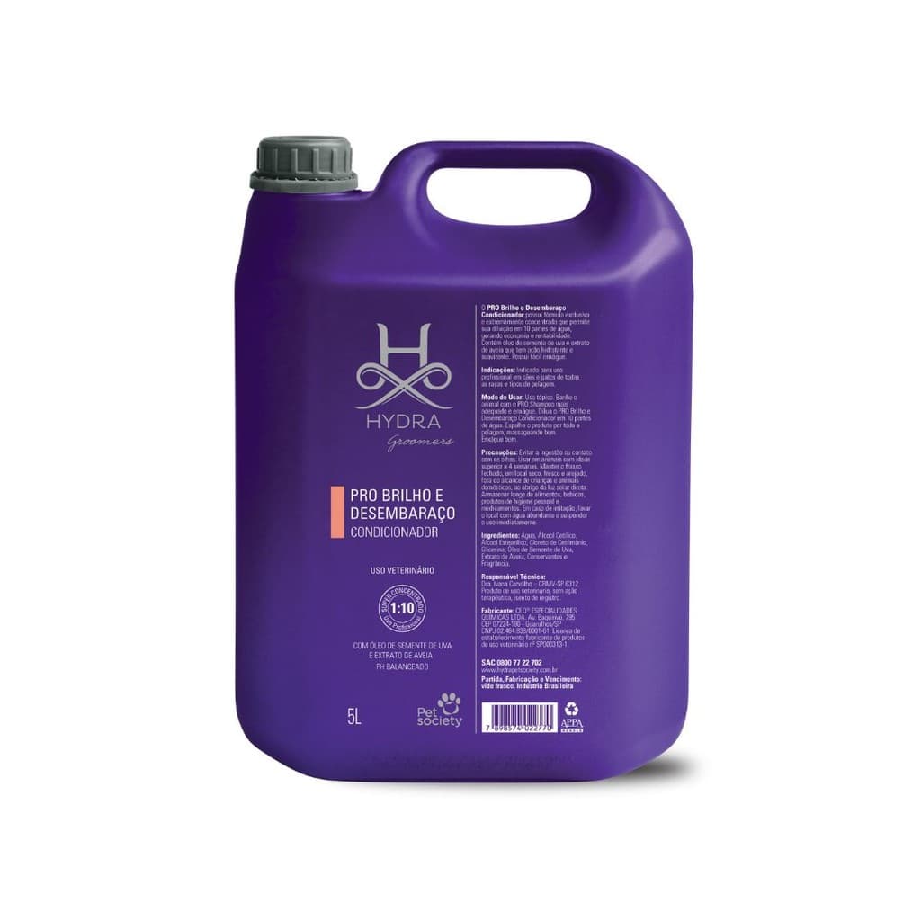 Shampoo Pet Society Hydra Groomers Pelos Claros Cachorro Gato 5L Diluição 1:10