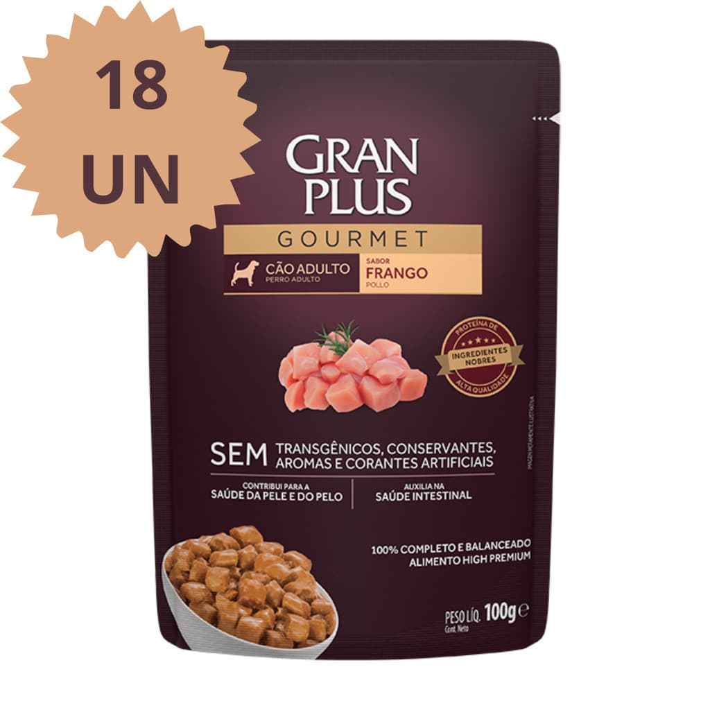 SACHE GRANPLUS CAO ADULTO SABOR FRANGO CAIXA COM 18 UNIDADES
