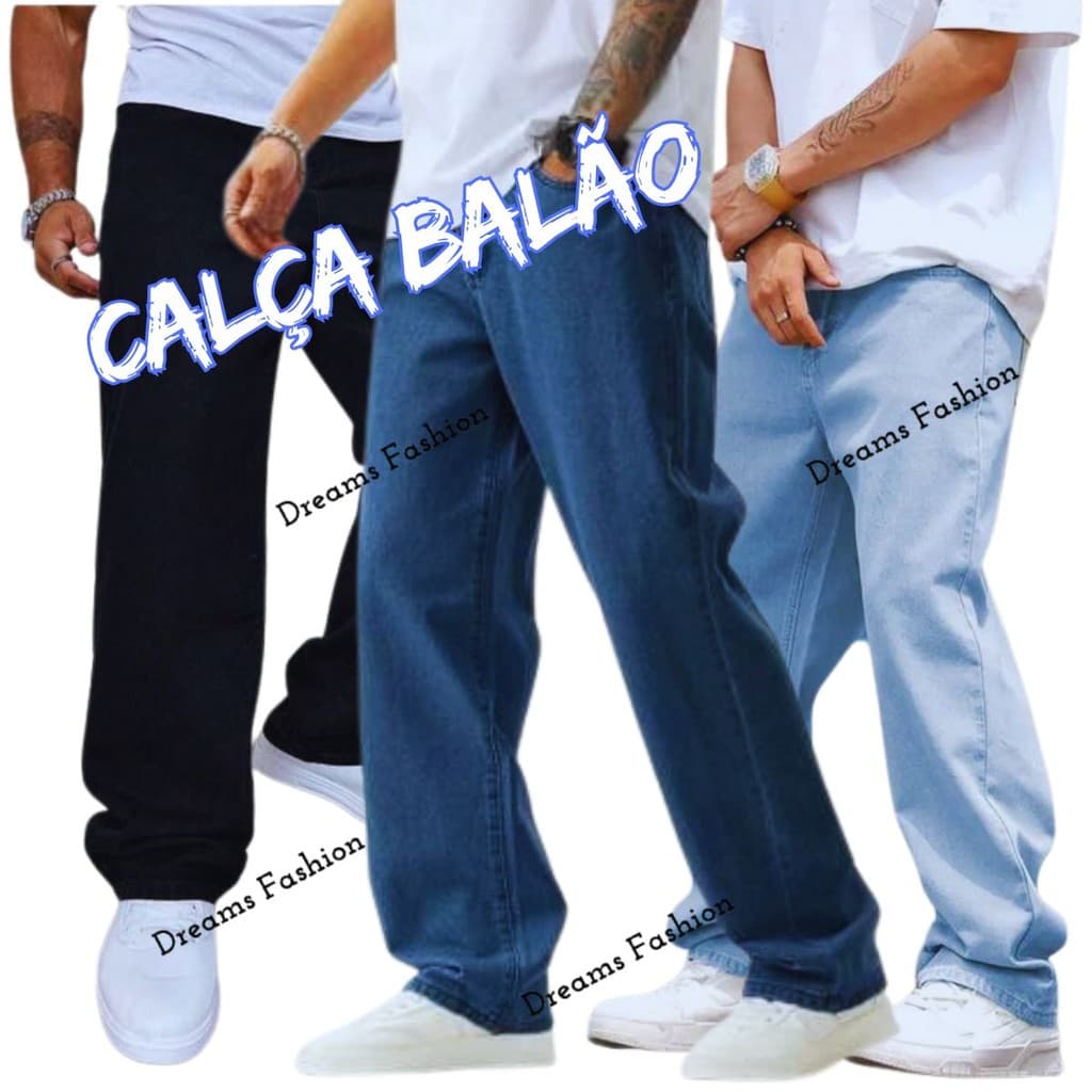 Calça Jeans Balão Boca Larga Estilosa Moda Masculina