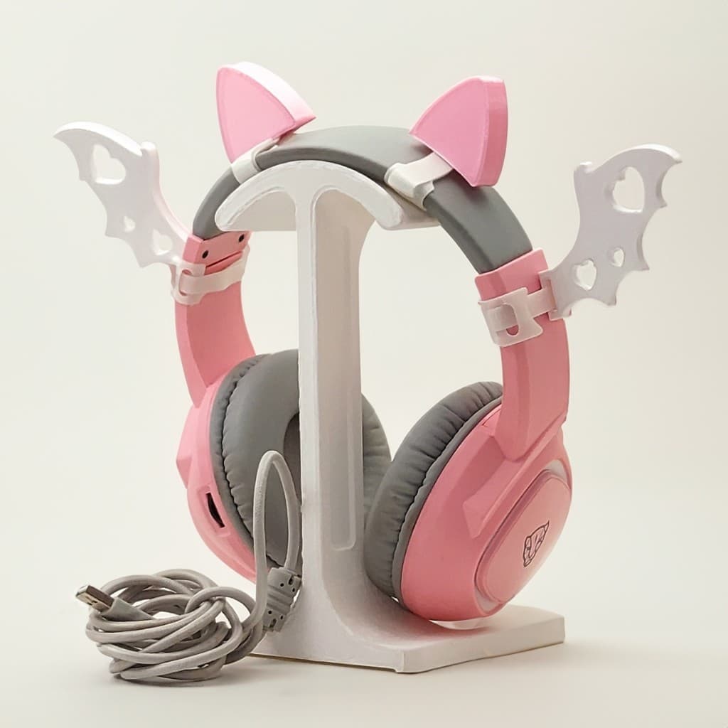 Orelha de Gato para Fone de Ouvido + Asinhas Kit Gamer Rosa Acessório para headset Neko cosplay
